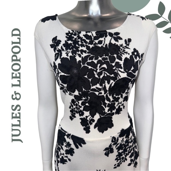 🛍️ 3/$40 Jules & Leopold Black and White Floral Dress Cap Sleeve Back Tie Small - Picture 2 of 4